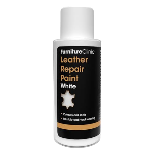 Furniture Clinic Lederreparatur-Farbe & Farbauffrischung | Selbstversiegelnder Lederfarbstoff für schnelle + einfache Ledersanierung | Ledersofas, Autositze, Lederschuhe, Leder (Weiß, 50ml) von Furniture Clinic