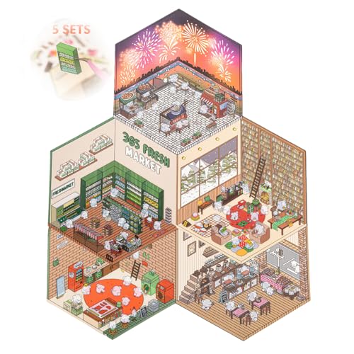 4Sets DIY 3D Haus Aufkleber Set Machen Sie Ihre eigenen Aufkleber Therapie Szene Supermarkt Coffee Shop Restaurant Buchladen 3D Haus Aufkleber Set Lustige Cartoon Szene Aufkleber für Linderung Stress von Furrbudie