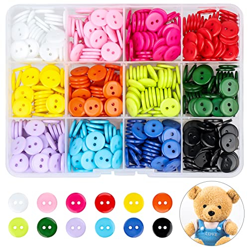 600 Stück Bunte Knöpfe 11.5mm 2-Loch Harz Knöpfe Rund Knöpfe mit Aufbewahrungsbox für Nähen Kinder DIY Handwerk Scrapbooking und Dekorieren, 12 Farben von Furuising