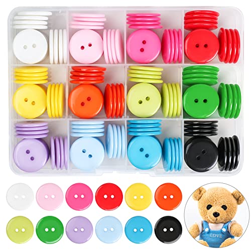 Furuising 180 Stück Bunte Knöpfe, 20mm 2-Loch Harz, Rund Basteln Mit Aufbewahrungsbox, für Kinder Erwachsene DIY Nähen von Kleidung (12 Farben) von Furuising