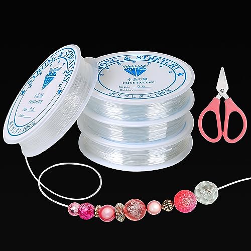 Furuising 4 Bände Nylonschnur Transparent, 0.6mm Gummiband für Armbänder, Unsichtbar Elastic Nylonfaden Reißfest mit Schere für Herstellung von Armbändern, Ketten oder Anderen Firlefanz DIY Furuising 4 Bände Nylonschnur Transparent, 0.6mm Gummiband für Armbänder, Unsichtbar Elastic Nylonfaden Reißfest mit Schere für Herstellung von Armbändern, Ketten oder Anderen Firlefanz DIY von Furuising