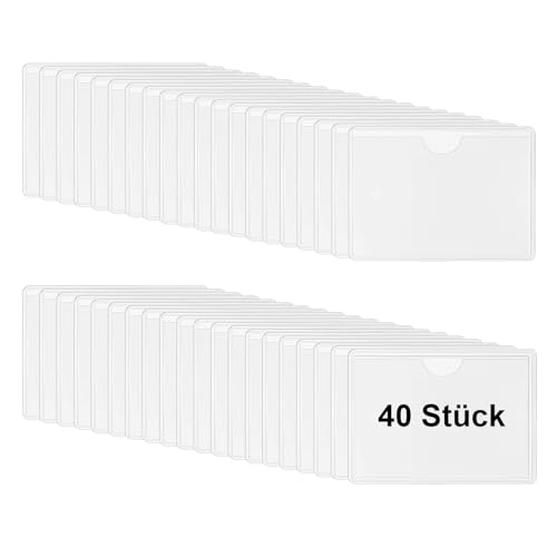 Furuising 40 Stück Etikettenhalter Selbstklebend 5 x 7cm, Transparent Visitenkartentaschen Selbstklebend, Visitenkartenhüllen Selbstklebend für Büro Zuhause Schule Organisieren und Sortieren von Furuising