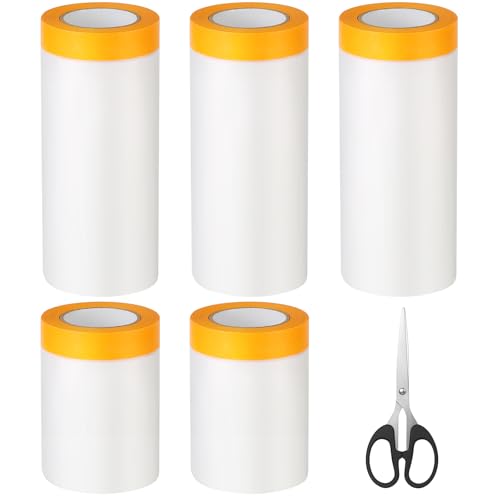 Furuising 5 Rollen Abdeckfolie mit Klebeband(180cm*15Mx3, 55cm*20Mx2), Abdeckfolie Maler Inklusive Schere, Abklebeband mit Folie Selbstklebende für Möbel, Boden, Wände, Auto Schutz von Furuising