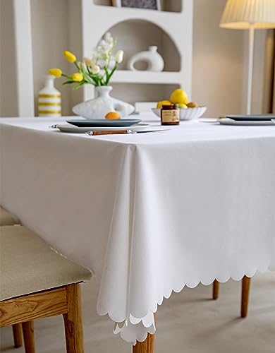 51 „x 94.5“ wasserdichte rechteckige Tischdecke Öl Auslaufsicher Knitterfrei Tischdecke Baumwolle 6-8 Plätze Tischtuch für Esszimmer, Küche, 130 x 240 cm Weiß von Fusehngre