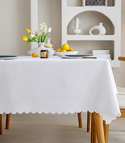 51"x 71" wasserdichte Rechteckige Tischdecke Öl Auslaufsicher Knitterfrei Tischdecke Baumwolle 4-6 Plätze Tischdecke für Esszimmer, Küche, 130 x 180 cm Weiß von Fusehngre