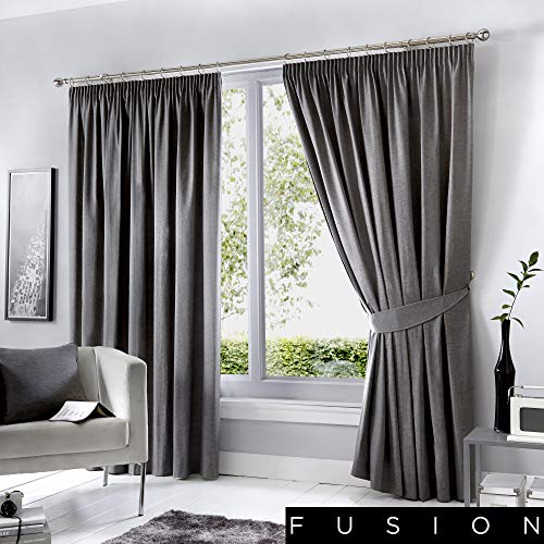 Fusion Home Furnishings Dijon Paar Bleistift-Faltenvorhänge, Polyester, Anthrazit, 117 x 137cm von Fusion