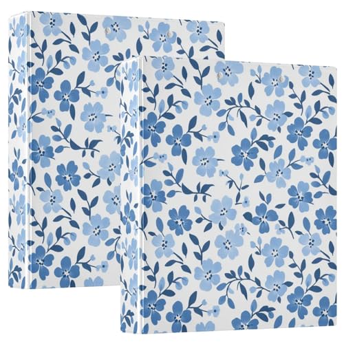 3-Ringbuch mit niedlichem Blumenmuster, 3,8 cm, dekorativer D-Ringordner mit Klemmbrett und 3 transparenten Taschen, für 200 Blatt A4-Papier, wasserdichte Ordner für Schule, Zuhause, Büro, 2 Stück von Fustylead
