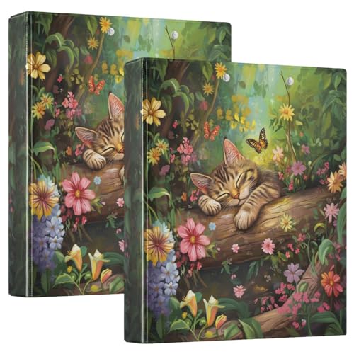 3-Ringbuch mit schlafender Katze im Wald, Schmetterling, Blumenmuster, 3,8 cm, dekorativer D-Ringordner mit Klemmbrett und 3 transparenten Taschen, hält 200 Blatt A4-Papier, wasserdichte Ordner für 3-Ringbuch mit schlafender Katze im Wald, Schmetterling, Blumenmuster, 3,8 cm, dekorativer D-Ringordner mit Klemmbrett und 3 transparenten Taschen, hält 200 Blatt A4-Papier, wasserdichte Ordner für von Fustylead
