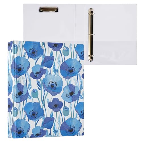Blaue Mohnblumen mit hellblauen Blättern, 3,8 cm, dekorativer D-Ringordner mit Klemmbrett und 3 transparenten Taschen, hält 200 Blatt A4-Papier, wasserdichte Ordner für Schule, Zuhause, Büro Blaue Mohnblumen mit hellblauen Blättern, 3,8 cm, dekorativer D-Ringordner mit Klemmbrett und 3 transparenten Taschen, hält 200 Blatt A4-Papier, wasserdichte Ordner für Schule, Zuhause, Büro von Fustylead