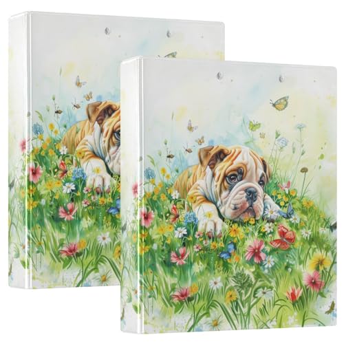 Bulldog Puppy Dogs Flowers 3-Ringbuch, 3,8 cm, dekorativer D-Ringordner mit Klemmbrett und 3 transparenten Taschen, hält 200 Blatt A4-Papier, wasserdichte Ordner für Schule, Zuhause, Büro, 2 Stück Bulldog Puppy Dogs Flowers 3-Ringbuch, 3,8 cm, dekorativer D-Ringordner mit Klemmbrett und 3 transparenten Taschen, hält 200 Blatt A4-Papier, wasserdichte Ordner für Schule, Zuhause, Büro, 2 Stück von Fustylead