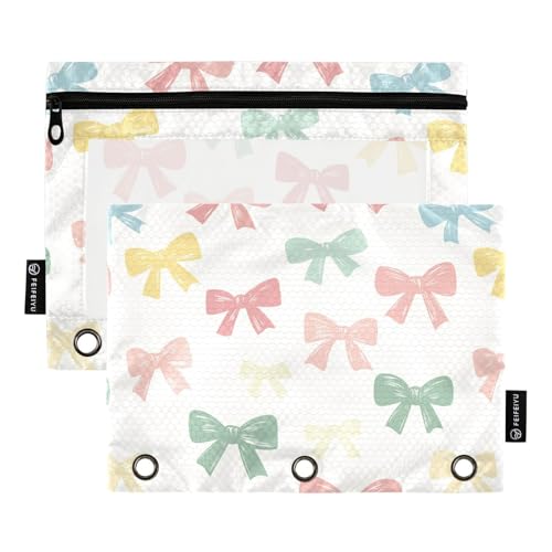 Fustylead Buntes Federmäppchen mit niedlichem Schleifen-Design, 2 Stück, für 3-Ringordner, großes Fassungsvermögen, Binder-Bleistifttasche mit transparentem Fenster, für Schule, Büro, Kosmetik Fustylead Buntes Federmäppchen mit niedlichem Schleifen-Design, 2 Stück, für 3-Ringordner, großes Fassungsvermögen, Binder-Bleistifttasche mit transparentem Fenster, für Schule, Büro, Kosmetik von Fustylead