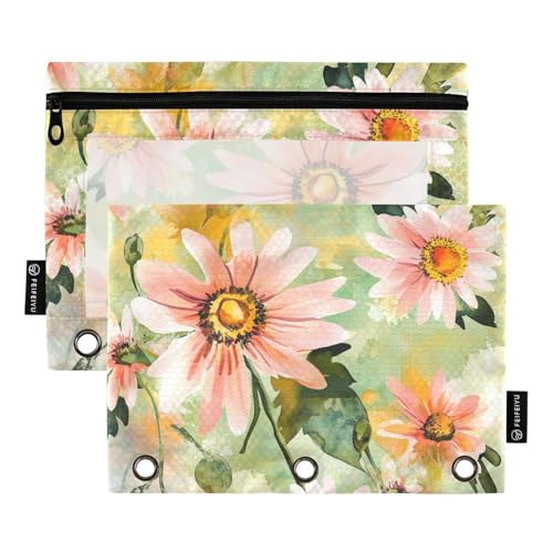 Fustylead Federmäppchen mit Gänseblümchen und Mohnblumen auf grünem Hintergrund, 2 Stück für 3-Ringordner, große Kapazität, Binder-Bleistifttasche mit transparentem Fenster für Schule, Büro, Kosmetik Fustylead Federmäppchen mit Gänseblümchen und Mohnblumen auf grünem Hintergrund, 2 Stück für 3-Ringordner, große Kapazität, Binder-Bleistifttasche mit transparentem Fenster für Schule, Büro, Kosmetik von Fustylead