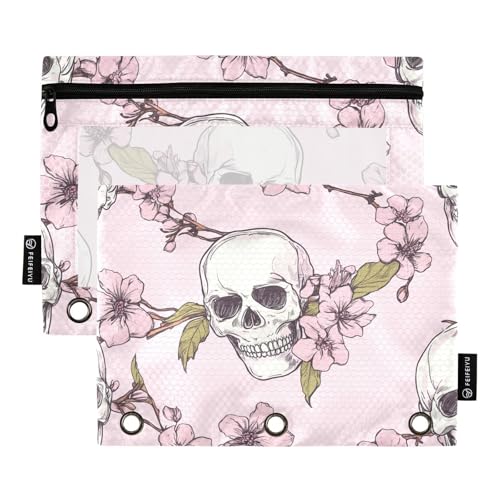 Fustylead Federmäppchen mit niedlichem Totenkopf und rosa Kirschblume, 2 Stück, für 3-Ringordner, große Kapazität, Binder-Bleistifttasche mit transparentem Fenster, für Schule, Büro, Kosmetik Fustylead Federmäppchen mit niedlichem Totenkopf und rosa Kirschblume, 2 Stück, für 3-Ringordner, große Kapazität, Binder-Bleistifttasche mit transparentem Fenster, für Schule, Büro, Kosmetik von Fustylead