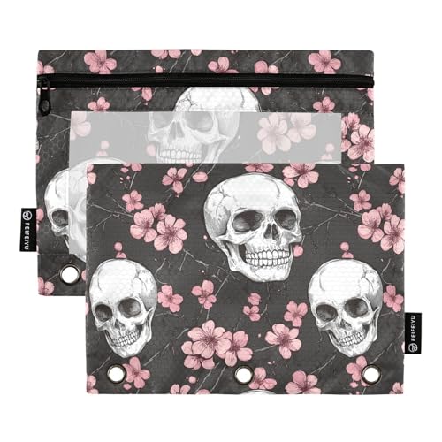 Fustylead Handgezeichnete Stiftebeutel mit Totenkopf und rosa Kirschblüte, 2 Stück für 3-Ringordner, große Kapazität, Binder-Bleistifttasche mit transparentem Fenster für Schule, Büro, Kosmetik Fustylead Handgezeichnete Stiftebeutel mit Totenkopf und rosa Kirschblüte, 2 Stück für 3-Ringordner, große Kapazität, Binder-Bleistifttasche mit transparentem Fenster für Schule, Büro, Kosmetik von Fustylead