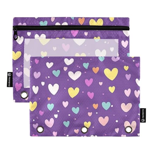 Fustylead Kleine Herzen auf violettem Hintergrund, 2 Stück Bleistiftbeutel für 3-Ringordner, große Kapazität, Binder-Bleistifttasche mit transparentem Fenster für Schule, Büro, Kosmetik, Kinderbedarf Fustylead Kleine Herzen auf violettem Hintergrund, 2 Stück Bleistiftbeutel für 3-Ringordner, große Kapazität, Binder-Bleistifttasche mit transparentem Fenster für Schule, Büro, Kosmetik, Kinderbedarf von Fustylead