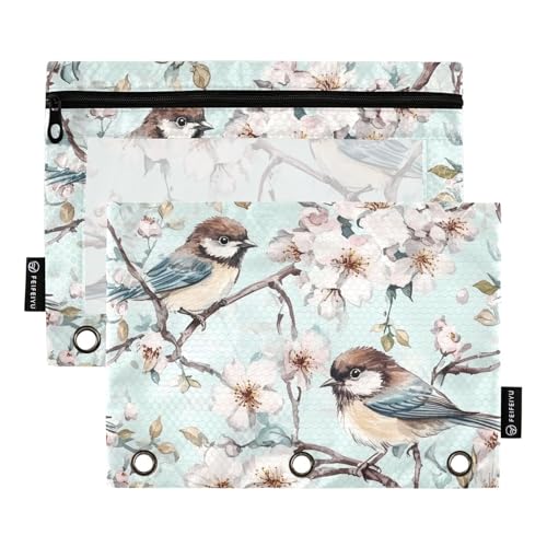 Fustylead Niedliche Vögel auf Kirschbaum, Aquarellfarben, 2 Stück, Stiftebeutel für 3-Ringordner, großes Fassungsvermögen, Binder-Bleistifttasche mit transparentem Fenster, für Schule, Büro, Kosmetik Fustylead Niedliche Vögel auf Kirschbaum, Aquarellfarben, 2 Stück, Stiftebeutel für 3-Ringordner, großes Fassungsvermögen, Binder-Bleistifttasche mit transparentem Fenster, für Schule, Büro, Kosmetik von Fustylead