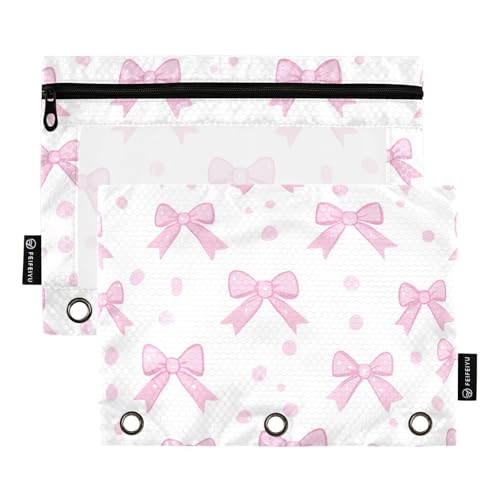 Fustylead Niedliche rosa Schleife und Punkte, 2 Stück, Bleistiftbeutel für 3-Ringordner, große Kapazität, Binder-Bleistifttasche mit transparentem Fenster für Schule, Büro, Kosmetik, Kinderbedarf Fustylead Niedliche rosa Schleife und Punkte, 2 Stück, Bleistiftbeutel für 3-Ringordner, große Kapazität, Binder-Bleistifttasche mit transparentem Fenster für Schule, Büro, Kosmetik, Kinderbedarf von Fustylead