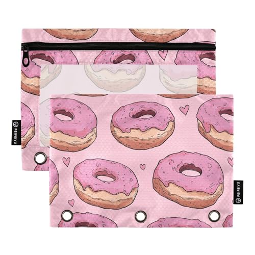 Fustylead Rosa Donuts mit Zuckerguss und Herzen, 2 Stück, Bleistiftbeutel für 3-Ringordner, große Kapazität, Binder-Bleistifttasche mit transparentem Fenster, für Schule, Büro, Kosmetik, Kinderbedarf Fustylead Rosa Donuts mit Zuckerguss und Herzen, 2 Stück, Bleistiftbeutel für 3-Ringordner, große Kapazität, Binder-Bleistifttasche mit transparentem Fenster, für Schule, Büro, Kosmetik, Kinderbedarf von Fustylead