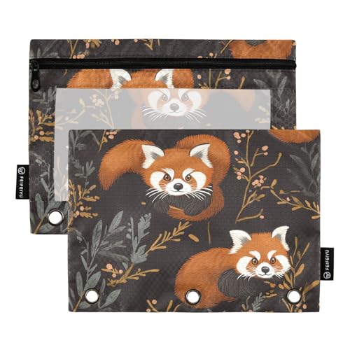 Fustylead Roter Panda, lauert in den Büschen, 2 Stück, Bleistiftbeutel für 3-Ringordner, große Kapazität, Binder-Bleistifttasche mit transparentem Fenster für Schule, Büro, Kosmetik, Kinderbedarf von Fustylead