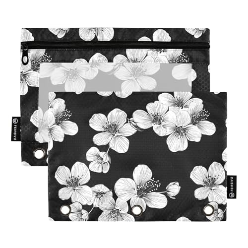 Fustylead Schwarze und weiße Kirschblüten-Bleistifttaschen für 3-Ringordner, große Kapazität, Binder-Bleistifttasche mit transparentem Fenster, für Schule, Büro, Kosmetik, Kinderbedarf, 2 Stück Fustylead Schwarze und weiße Kirschblüten-Bleistifttaschen für 3-Ringordner, große Kapazität, Binder-Bleistifttasche mit transparentem Fenster, für Schule, Büro, Kosmetik, Kinderbedarf, 2 Stück von Fustylead