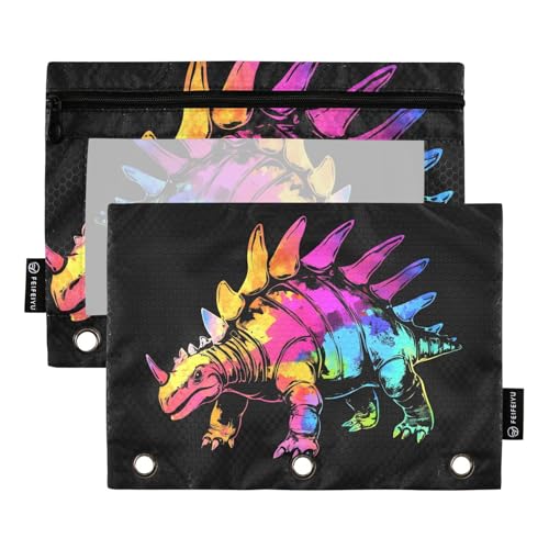 Fustylead Stegosaur-Federmäppchen in Batikfarbe, passend für Standard-3-Ring-Ordner, Reißverschluss-Bleistifttasche mit transparentem Fenster für Büro, Schule, Kosmetik, 2 Stück, Schwarz Fustylead Stegosaur-Federmäppchen in Batikfarbe, passend für Standard-3-Ring-Ordner, Reißverschluss-Bleistifttasche mit transparentem Fenster für Büro, Schule, Kosmetik, 2 Stück, Schwarz von Fustylead