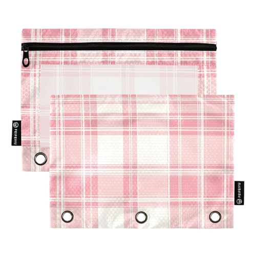 Fustylead Stiftebeutel für 3-Ringordner, großes Fassungsvermögen, mit transparentem Fenster, für Schule, Büro, Kosmetik, Kinderbedarf, Rosa und Beige, 2 Stück von Fustylead