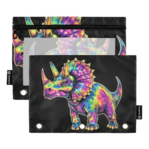 Fustylead Triceratops-Federmäppchen in Batikfarbe, passend für Standard-3-Ringbinder, Reißverschluss-Bleistifttasche mit transparentem Fenster für Büro, Schule, Kosmetik, 2 Stück, Schwarz Fustylead Triceratops-Federmäppchen in Batikfarbe, passend für Standard-3-Ringbinder, Reißverschluss-Bleistifttasche mit transparentem Fenster für Büro, Schule, Kosmetik, 2 Stück, Schwarz von Fustylead