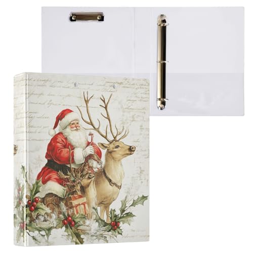 Vintage Weihnachtsmann und Rentier Xmas 3-Ringbuch 3,8 cm dekorativer D-Ringordner mit Klemmbrett und 3 transparenten Taschen, hält 200 Blatt A4-Papier, wasserdichte Ordner für Schule, Zuhause, Büro Vintage Weihnachtsmann und Rentier Xmas 3-Ringbuch 3,8 cm dekorativer D-Ringordner mit Klemmbrett und 3 transparenten Taschen, hält 200 Blatt A4-Papier, wasserdichte Ordner für Schule, Zuhause, Büro von Fustylead
