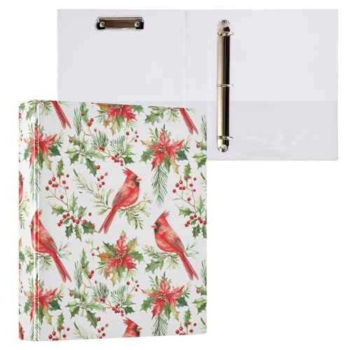 Weihnachts-Ringbuch mit 3 Ringen, 3,8 cm, dekorativer D-Ringordner mit Klemmbrett und 3 transparenten Taschen, für 200 Blatt A4-Papier, wasserdichte Ordner für Schule, Zuhause, Büro von Fustylead
