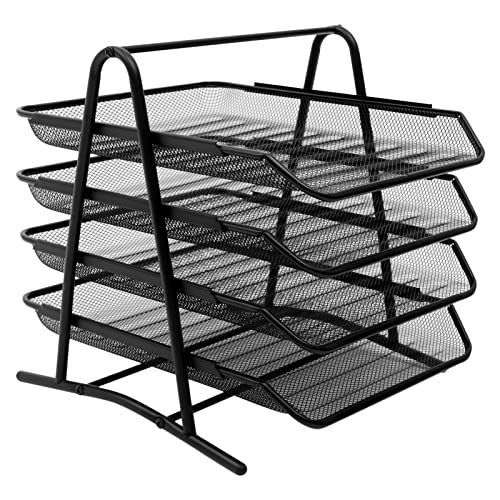 Briefablage Metall mit 4 Fächern - Dokumentenablage in Fächerform Ablagefächer für Unterlagen für Schreibtisch Organizer Büro 35x30x31.3cm (Schwarz) von Futchoy