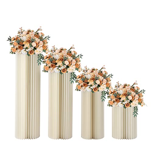 Futchoy 3/4/5 Stück Hochzeit Karton Vasen Blumenständer für Partytische aus Karton Display-Papiersäulen für Hochzeit, Verlobung, Geburtstag, Tischdekoration (4set) von Futchoy