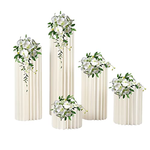 Futchoy 3/4/5 Stück Hochzeit Karton Vasen Blumenständer für Partytische aus Karton Display-Papiersäulen für Hochzeit, Verlobung, Geburtstag, Tischdekoration (5set) von Futchoy