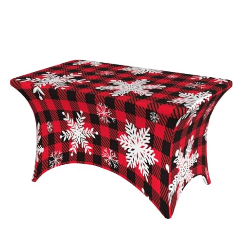 Rechteckige Tischdecke, Stretch-Spandex, Tischdecke, Weihnachtsschneeflocken, schwarz-rot, Büffelkariert, 120 cm, Tischschutz für Partys, Veranstaltungen, Bankette, Hochzeiten, Cocktails von Futterya