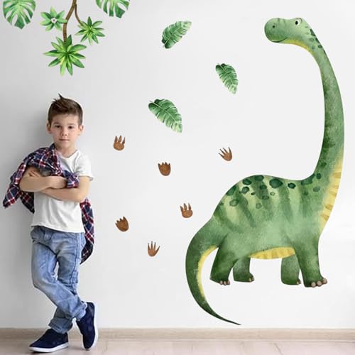 3D Dinosaurier Wandtattoo, 3er Set Groß Dino Grünes Blatt Aquarell, Spielzimmer & Klassenzimmer Wandsticker, Wanddeko Sticker für Kleinkinder Schlafzimmer, Einfach anzubringen & umweltfreundlich von Futuhada