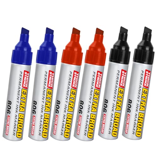 Futuhada 6 Stück Permanent Marker Stifte, Permanent Marker Drei Farben, Keil-Spitze Fette Stiftspitze Wasserfester Stift für Karton, Kunststoff, Holz, Metall, Glas, Stein, Leinwand Futuhada 6 Stück Permanent Marker Stifte, Permanent Marker Drei Farben, Keil-Spitze Fette Stiftspitze Wasserfester Stift für Karton, Kunststoff, Holz, Metall, Glas, Stein, Leinwand von Futuhada