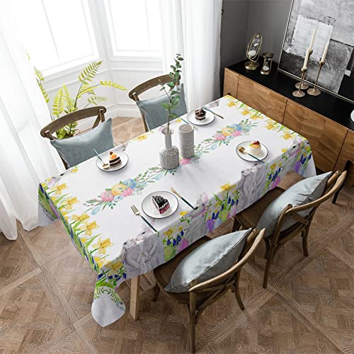 Bunte Ostereier-Tischdecke für rechteckige Tische, Osterhasen, Frühlingsblumen, Tischdecke für Küche, Esstisch, Urlaub, Party, Abendessen, Dekoration, wasserdichte Polyester-Tischdecke, 132,1 x 177,8 von Futuregrace