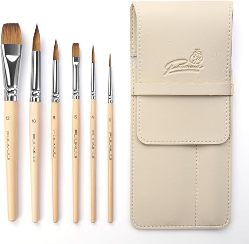 Aquarellpinsel Set - 6er Professionell Rotmarder Reisepinsel mit Ledertasche für Aquarell,Wasserfarben | Hoher Farbtragekapazitat & Exzellenter Sprungkraft | Künstlerpinsel Rund,Flach, Echthaar Pinsel Aquarellpinsel Set - 6er Professionell Rotmarder Reisepinsel mit Ledertasche für Aquarell,Wasserfarben | Hoher Farbtragekapazitat & Exzellenter Sprungkraft | Künstlerpinsel Rund,Flach, Echthaar Pinsel von Fuumuui