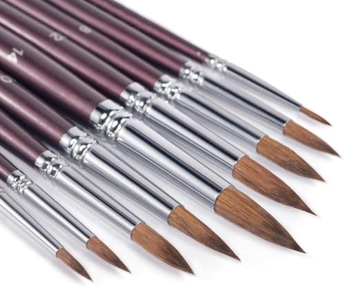 Aquarellpinsel Set - 9 Stück Premium Künstlerpinsel Rotmarder Rund Pinsel Set für Aquarell, Gouache,Tempera | Ausgezeichnete Farbtragekapazitöt | Aquarellpinsel Rotmarder, Aquarellpinsel Echthaar Aquarellpinsel Set - 9 Stück Premium Künstlerpinsel Rotmarder Rund Pinsel Set für Aquarell, Gouache,Tempera | Ausgezeichnete Farbtragekapazitöt | Aquarellpinsel Rotmarder, Aquarellpinsel Echthaar von Fuumuui