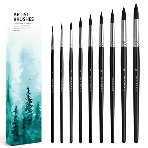Aquarellpinsel Set - 9 Stück Premium Synthetisches Eichhörnchenhaar Rund Pinsel Set für Aquarell, Tempera | Ausgezeichnete Farbtragekapazitöt | Professionell Künstler Aquarellpinsel, Watercolor Brush Aquarellpinsel Set - 9 Stück Premium Synthetisches Eichhörnchenhaar Rund Pinsel Set für Aquarell, Tempera | Ausgezeichnete Farbtragekapazitöt | Professionell Künstler Aquarellpinsel, Watercolor Brush von Fuumuui