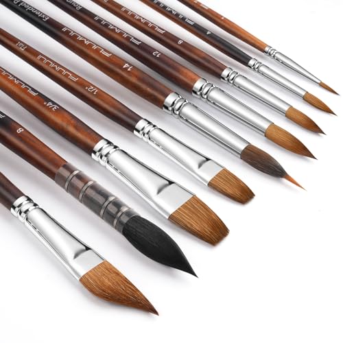 Aquarellpinselset - 9er Professionell Rotmarder Pinselset & Natur Eichhörnchenhaar Pinselset für Aquarell,Wasserfarben | Künstlerpinsel | Echthaar Pinsel, Watercolor Brushes für Hohe Absorption Aquarellpinselset - 9er Professionell Rotmarder Pinselset & Natur Eichhörnchenhaar Pinselset für Aquarell,Wasserfarben | Künstlerpinsel | Echthaar Pinsel, Watercolor Brushes für Hohe Absorption von Fuumuui