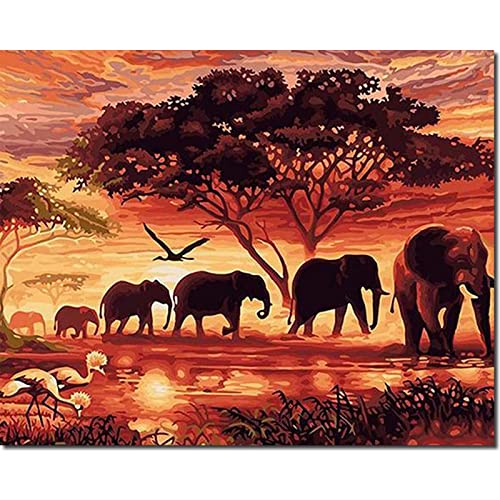 Fuumuui Malen Nach Zahlen Erwachsene und Kinder Anfänger Gemälde inklusive Pinsel und Acrylfarben 40 x 50 cm - Landschaft, Elefanten bei Sonnenuntergang Fuumuui Malen Nach Zahlen Erwachsene und Kinder Anfänger Gemälde inklusive Pinsel und Acrylfarben 40 x 50 cm - Landschaft, Elefanten bei Sonnenuntergang von Fuumuui