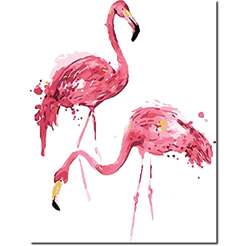 Fuumuui Malen Nach Zahlen Erwachsene und Kinder Anfänger Gemälde inklusive Pinsel und Acrylfarben 40 x 50 cm - Tiere, Flamingos von Fuumuui