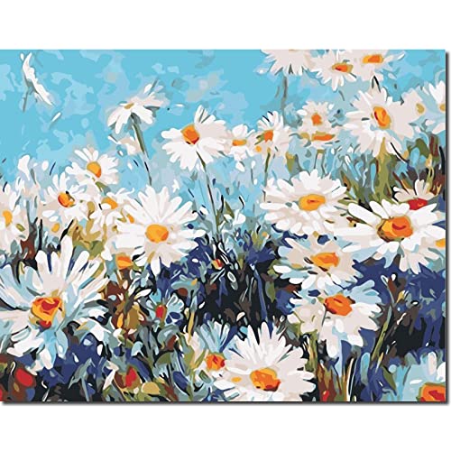 Fuumuui Malen Nach Zahlen Erwachsene und Kinder Anfänger Gemälde inklusive Pinsel und Acrylfarben 40 x 50 cm - Blumen, Gänseblümchen von Fuumuui