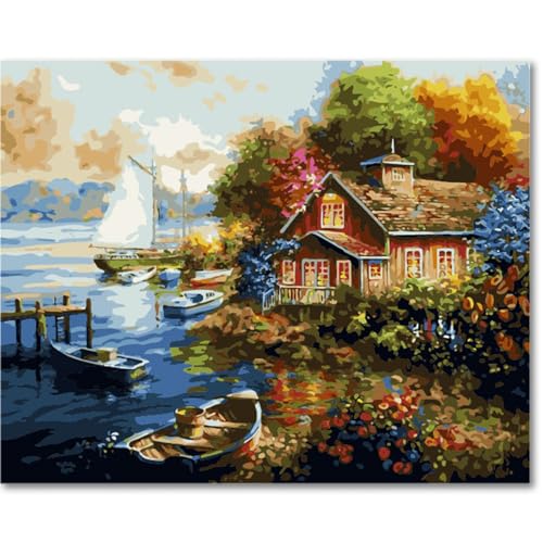 Fuumuui Malen Nach Zahlen Erwachsene und Kinder Anfänger Gemälde inklusive Pinsel und Acrylfarben 40 x 50 cm - Landschaft, Blumenhaus Fuumuui Malen Nach Zahlen Erwachsene und Kinder Anfänger Gemälde inklusive Pinsel und Acrylfarben 40 x 50 cm - Landschaft, Blumenhaus von Fuumuui