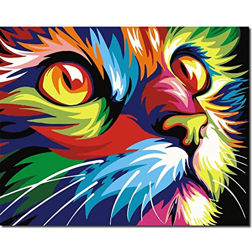 Fuumuui Malen Nach Zahlen Erwachsene und Kinder Anfänger Gemälde inklusive Pinsel und Acrylfarben 40 x 50 cm - Tiere, Bunte Katze von Fuumuui