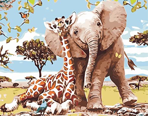 Fuumuui Malen Nach Zahlen Erwachsene und Kinder Anfänger Gemälde inklusive Pinsel und Acrylfarben 40 x 50 cm - Tiere, Elefant und Giraffe Fuumuui Malen Nach Zahlen Erwachsene und Kinder Anfänger Gemälde inklusive Pinsel und Acrylfarben 40 x 50 cm - Tiere, Elefant und Giraffe von Fuumuui