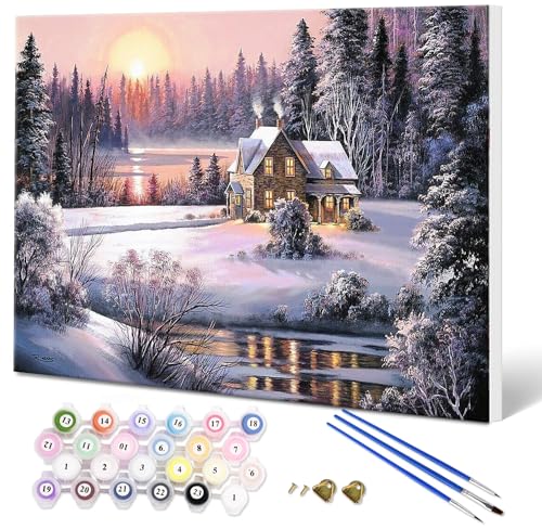Fuumuui Malen Nach Zahlen Erwachsene und Kinder Anfänger Gemälde mit Rahmen inklusive Pinsel und Acrylfarben 40 x 50 cm - Landschaft, Winter Sonnenaufgang Fuumuui Malen Nach Zahlen Erwachsene und Kinder Anfänger Gemälde mit Rahmen inklusive Pinsel und Acrylfarben 40 x 50 cm - Landschaft, Winter Sonnenaufgang von Fuumuui
