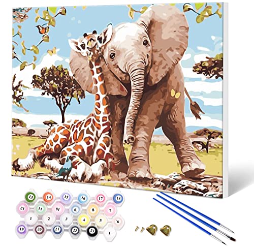 Fuumuui Malen Nach Zahlen Erwachsene und Kinder Anfänger Gemälde mit Rahmen inklusive Pinsel und Acrylfarben 40 x 50 cm - Tiere, Elefant und Giraffe Fuumuui Malen Nach Zahlen Erwachsene und Kinder Anfänger Gemälde mit Rahmen inklusive Pinsel und Acrylfarben 40 x 50 cm - Tiere, Elefant und Giraffe von Fuumuui