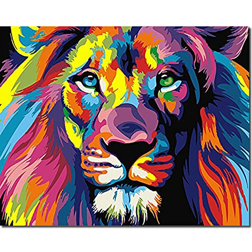Fuumuui Malen Nach Zahlen Erwachsene und Kinder Anfänger Gemälde inklusive Pinsel und Acrylfarben 40 x 50 cm - Tiere, Bunte Löwen von Fuumuui