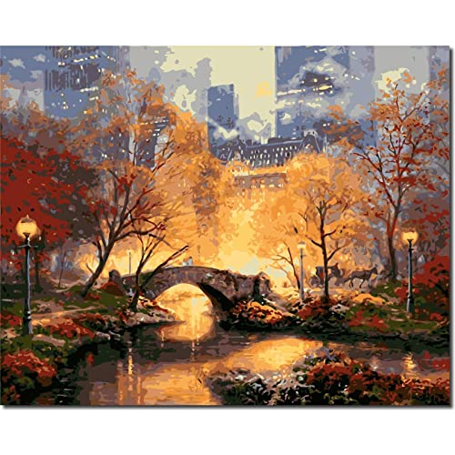 Fuumuui Malen Nach Zahlen Erwachsene und Kinder Anfänger Gemälde inklusive Pinsel und Acrylfarben 40 x 50 cm - Landschaft, New York Manhattan Park von Fuumuui